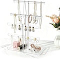 4-Tier Acrylic Jewelry Organizer Stand with Tray, 14.5" Tall Tangle-Free Clear Jewelry Display Holder for Hanging Large Necklace Bracelets Earring, Tower Tray Storage for Rings Watch Perfum