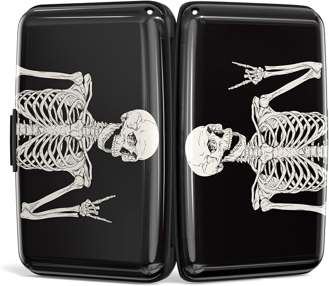 Credit Card Holder Wallet, Small RFID Metal Wallet Credit Cards Holder Pocket Business Card ID Case for Women Men, OK Skull