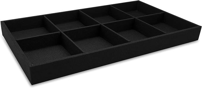 The Display Guys - Stackable Jewelry Tray and Organizer - for Drawers, Dressers, Store Display (8 Compartments, Black Burlap)