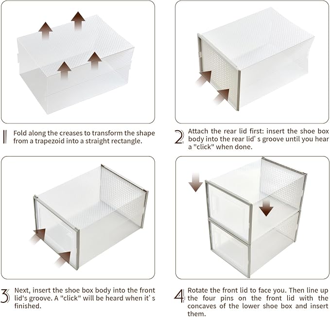 Shoe Storage Boxes, Stack Without Toppling Modular storage boxes combine freely for use in closets, under beds, hallways, and entryways. Space-saving. (Transparent, 6 Pack)