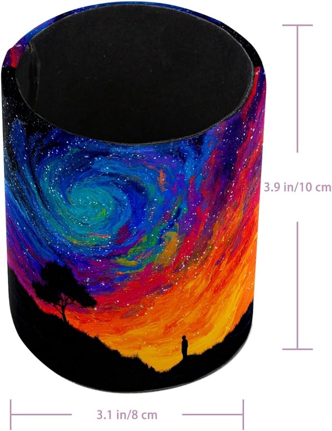 Blue and Red Abstract Sky Pen Holder Pencil Organizer for Desk, 3.1” x 3.1” x 3.9” Pencil Cup Office Supplies, Large Capacity Cute Pen and Makeup Brush Holder for Home, School, Desktop