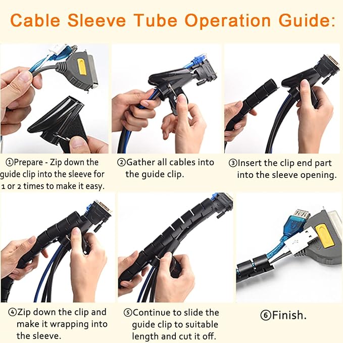 Black Computer Cable Management Sleeve Tube Under Desk Cord Organizer, 7/8 inch -5 ft Cover Wrap Easy to Install Messy Wire Solution for TV Office PC, Pet Chew and Bite Proof Cable Protector