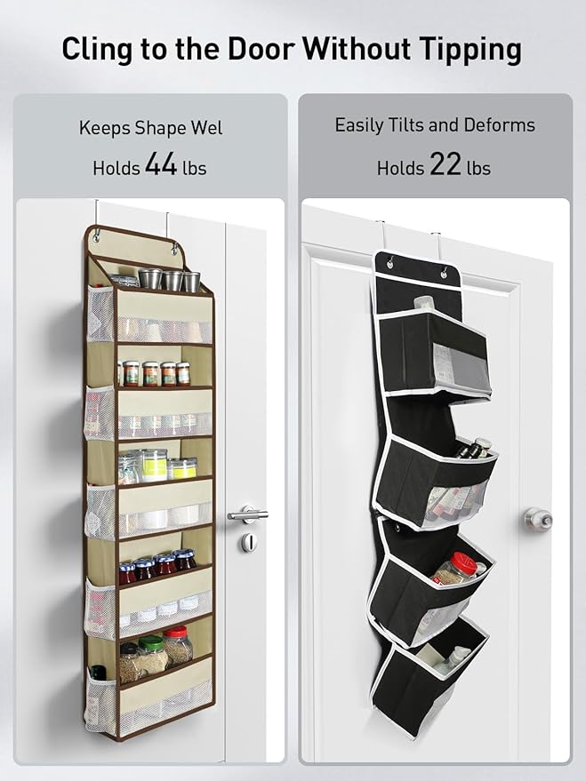 Yecaye 1 Pc 5 Tier Over the Door Organizer with 15 Pockets | 44lb Load Over the Door Storage | No Sagging Closet Organizers and Storage | Versatile Nursery Hanging Organizers for Home Dorm - Beige