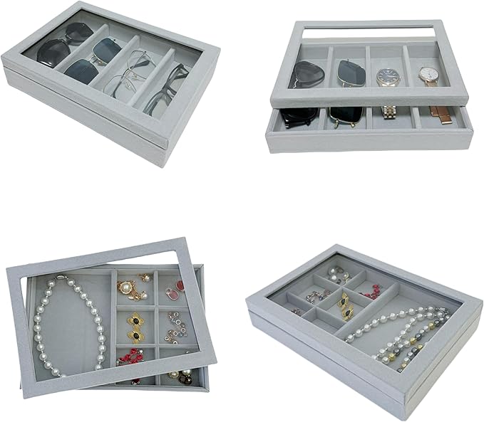 See-Through Cover for Grey Velvet Stackable Organizer Premium Quality Stackable Tray PlexiGlass Lid