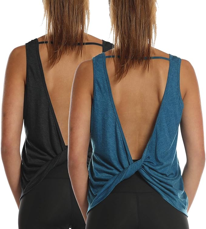 icyzone Women's Open Back High Neck Workout Athletic Gym Tank Tops