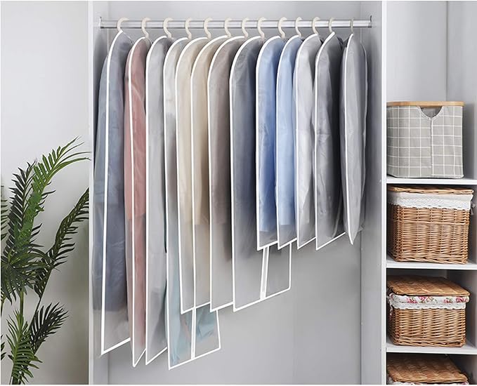 Garment Bags for Long Dresses,60in Clear Hanging Lightweight White Breathable Dust Proof Covers with Study Full Zipper for Clothes Storage Closet Pack of 6