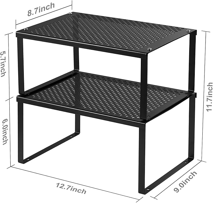 NEX Kitchen Cabinet and Counter Shelf Organizer, Expandable & Stackable, Black