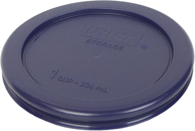 Pyrex 7202 1-Cup Glass Bowl & 7202-PC Dark Blue Lid (4-Pack) - Made in USA
