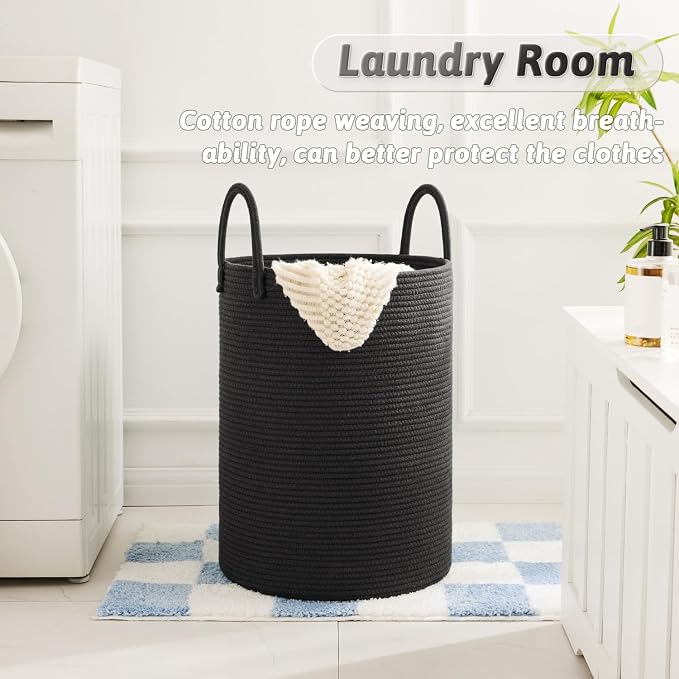 Artfeel Laundry Basket,Woven Cotton Rope Laundry Hamper,100L for Decorative Storage of Dirty Clothes,Toys and Blankets in Bathroom,Baby Room and Living Room