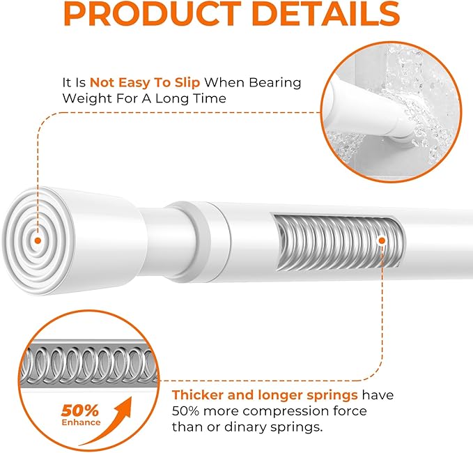 Tension Curtain Rod for Window 26 to 46 Inch Adjustable Spring Loaded Curtain Rods No Drilling Spring Tension Rods for Curtain Door Doorway Closet Kitchen Bathroom, White