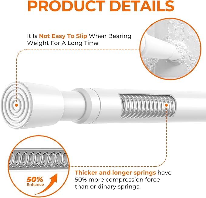 2Pack Tension Curtain Rod for Window 26 to 46 Inch Adjustable Spring Loaded Curtain Rods No Drilling Spring Tension Rods for Curtain Door Doorway Closet Kitchen Bathroom, White