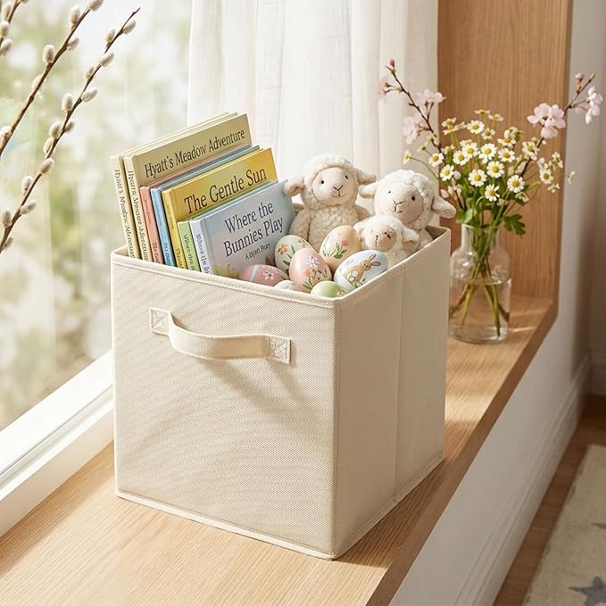 ShellKingdom Storage Bins, Foldable Fabric Storage Cube And Cloth Organizer | Storage Drawer For Closet And Toys, 13 X 13 X 13 INCH, 6 Pack (Beige)