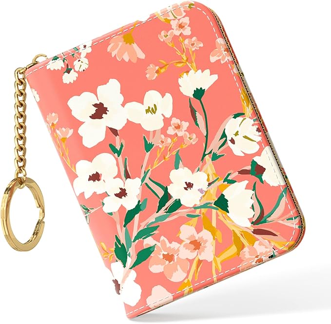 Nipichsha Credit Card Holder, Small RFID Card Wallet for Women, Slim Leather Card Holder Wallet, Credit Card Wallet Organizer, Pocket Business Card Case with Zipper & Keychain, Rosemary