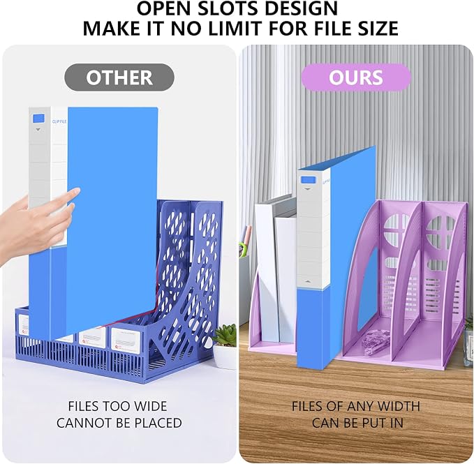 Marte Vanci Magazine File Holder Vertical PP Folder Book Desktop Organizer Plastic Storage Sturdy Vertical 4 Section Folder (Purple)
