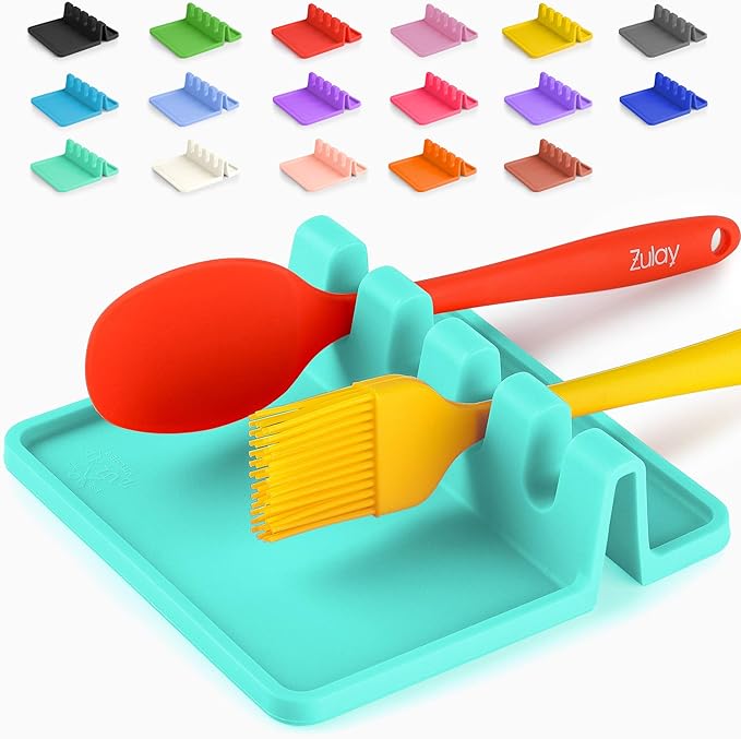 Zulay Kitchen Silicone Utensil Rest with Drip Pad for Multiple Utensils - BPA-Free, Heat-Resistant Spoon Rest & Spoon Holder for Stove Top - Kitchen Utensil Holder for Ladles & Tongs - Aqua