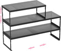 Stackable Expandable Metal Shelf Organizer - Adjustable Wire Storage Rack with Holes for Kitchen, Bathroom, Cabinet, Office - Space Saving, Durable & Sturdy Design（3PACKS/Large/Black