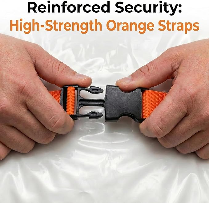 Memory Foam Mattress Vacuum Bag, Heavy-Duty Mattress Storage Bag for Moving and Transport, Mattress Compression Bag with Straps & Dual-Zip Seal (Orange Straps, Twin/Twin XL)
