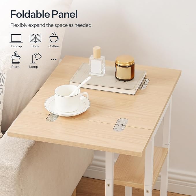 HOOBRO Foldable C Shaped End Table, C Shaped Side Table with Storage Shelf, Small Snack Table, Slide Under Couch Table for Sofa, Living Room Bedroom Small Spaces Easy Assembly, Natural WN29SF01