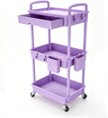 REBECAT 3 Tier Rolling Cart with Drawer, Utility Storage Cart on Wheels for Kitchen, Bathroom, Living Room,Office(Purple)