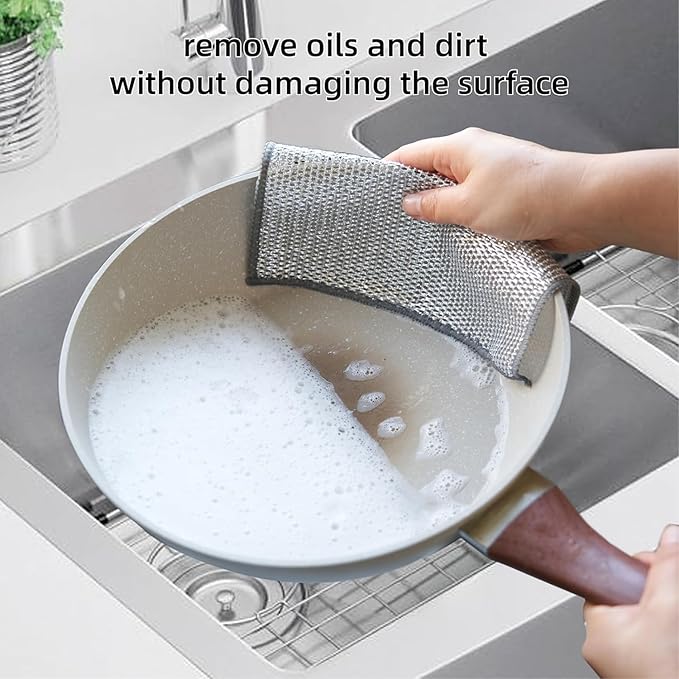 KOOCE Non Scratch Dish Wash Cloth for Kitchen Reusable Non Scratch Wire Dish Cloth Multipurpose Wire Dishwashing Rags for Wet and Dry Cleaning Scrubber Dish Cloth (12 Pcs [Single Layer])