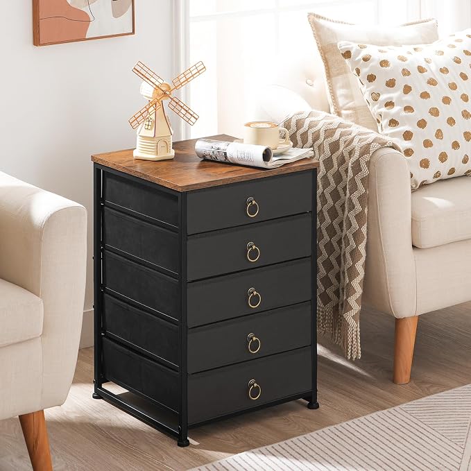 HOOBRO 5-Drawer Chest, Office File Cabinet with Drawers, Rolling Printer Stand, Filing Cabinet for Living Room, Home Office, Nonwovens Drawer, Easy Assembly, Black BFK50WJ01