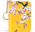 Aiawoxc Credit Card Holder, Small RFID Wallet Slim Leather Card Organizer Case with Zipper and Keychain, Beauty Flowers