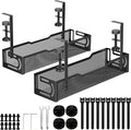 2Pack Under Desk Cable Management Tray, No Drill Mesh Desk Cable Tray, Wire Management Tray Cable Management Rack, Wire Organizer and Cable Management Box (Black)