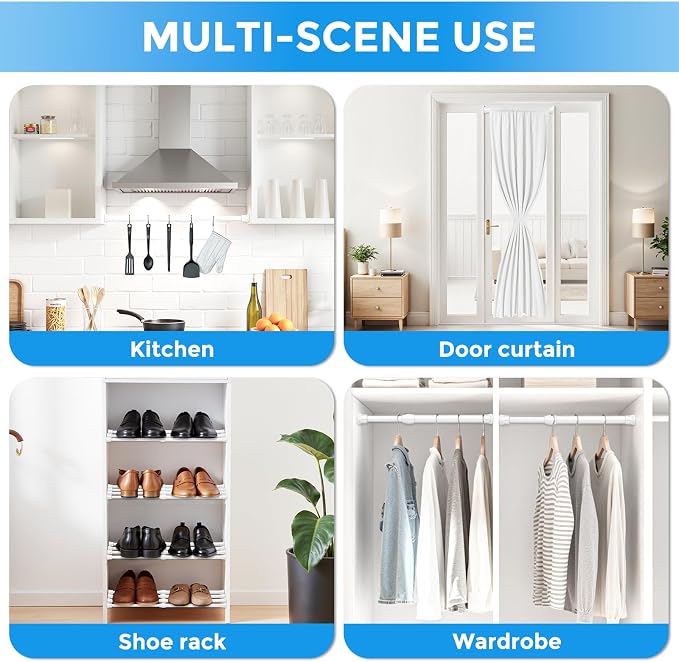 2 Pack Small Tension Rod 12 to 19 Inch Adjustable Tension Curtain Rod Mini Closet Spring Rod No Drilling Short Tension Rods for Windows, Cupboard, Kitchen Cabinets, White