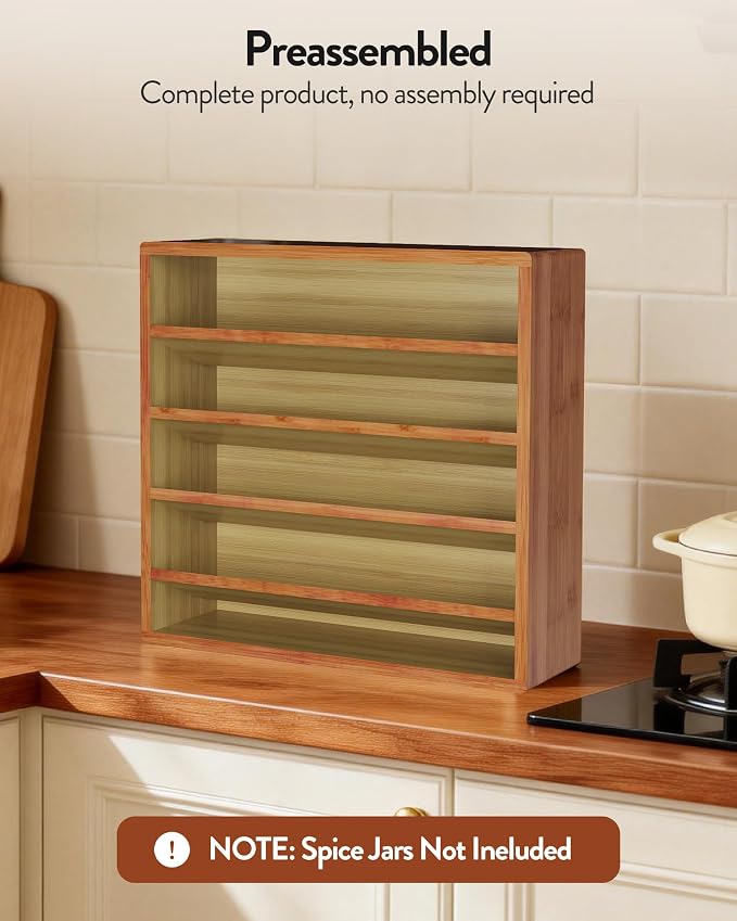 Orimade 4 Tier Spice Rack Organizer for Cabinet, Freestanding Bamboo Seasoning Rack for Countertop, Cupboard, Pantry, Kitchen, 13.18 x 4.13 x 12.2 inches(Spice Jars Not Included), Walnut Stain