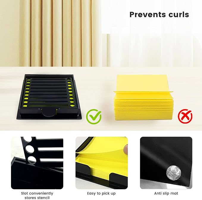 Daily Treasures Sticky Note Holder with 3 Reusable Stencils, Acrylic Post It Note Holder for 3x3 inch Sticky Notes, Multi-Template (Daily/Weekly/Goals/Meal/to Do List) Desk Organizer for Office Home