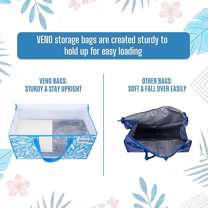 VENO 8 Pack Heavy Duty Moving Bags, Clothes and Comforter Storage Bags with Clear Window, College Dorm Essentials Packing Supplies, Foldable Boxes Alternative (Spring Breeze, 8 Pack)