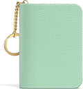 Aiawoxc Credit Card Holder for Women, Small RFID Wallet Slim Leather Business Card Organizer Case with Zipper and Keychain, Green