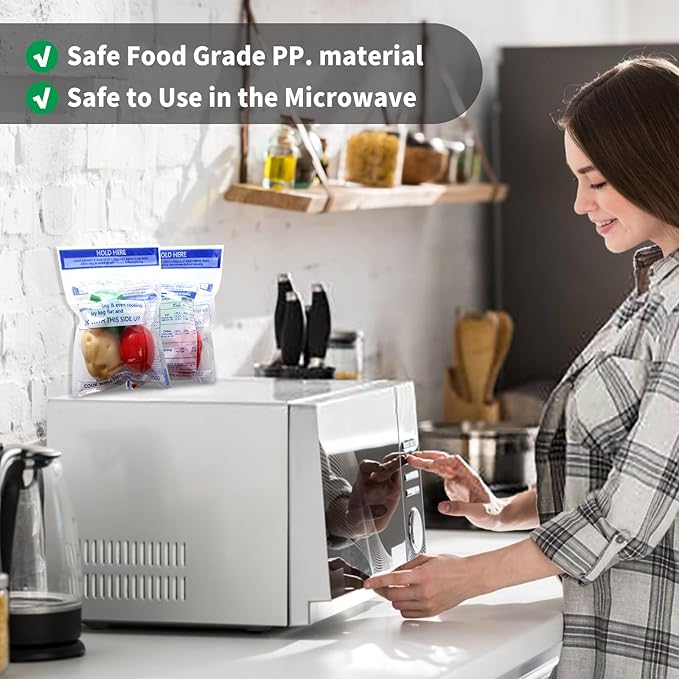 50 Pcs Zipper Steam Bags Reusable Microwave Steamer Cooking Bags Frozen Food Microwave Steam Bag for Vegetables Potatoes Meat (50)