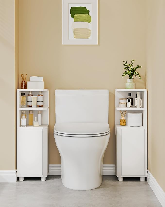 Hzuaneri Corner Cabinet, Small Bathroom Corner Cabinet with Doors | Narrow Storage Cabinets with Adjustable Shelves, Bathroom Organizers and Storage for Small Space, White BC21003X