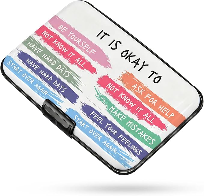 Credit Card Holder RFID Aluminum card case Its Okay mini Wallet Women Men | ABS Business ID Case,Hard Case Large Capacity 6 Slots, Waterproof Durable ，Secure Closure Slim Small Credit Card Protector
