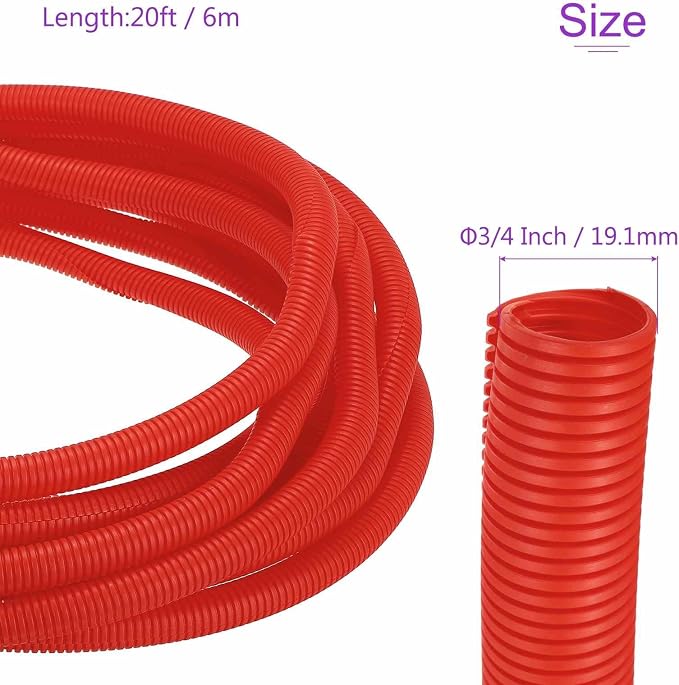 DMiotech 20ft Wire Loom Split Tubing 3/4 Inch(19.1mm) ID, Cord Protectors from Pet Flexible Conduit Cable Management for Office Home Garden, Red