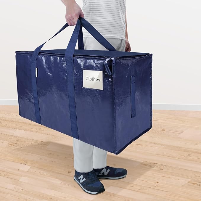 TICONN 6 Pack Extra Large Moving Bags Heavy Duty with Zippers & Carrying Handles, Durable Storage Bags Moving Boxes for Closet Organizers and Storage (6 Pack, Navy)