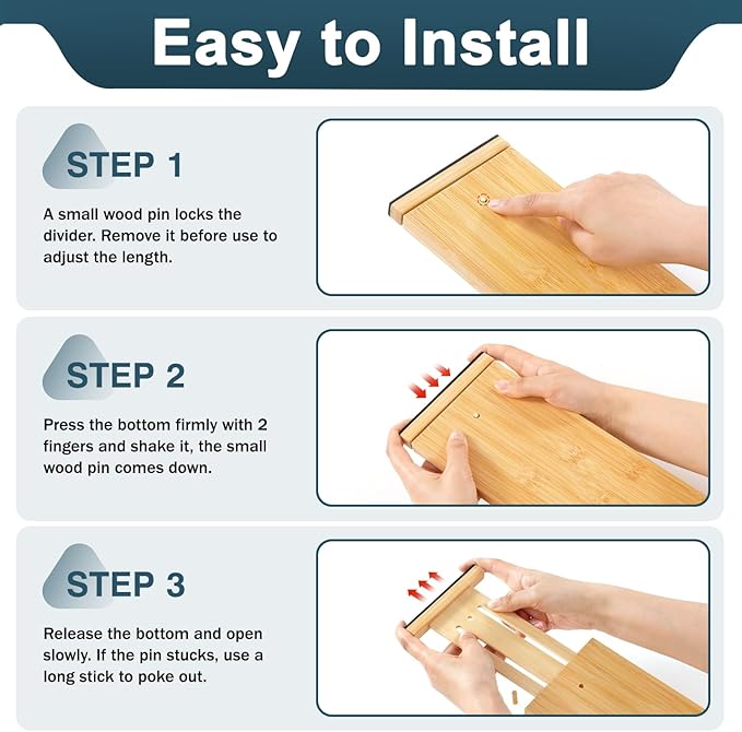 Lzerking Bamboo Drawer Dividers 4.65" High, Adjustable Dresser Drawer Organizers, 12-17.5" Expandable Deep Kitchen Drawer Divider for Dresser, Closet, Kitchen, Bedroom, Bathroom, 6 Pack