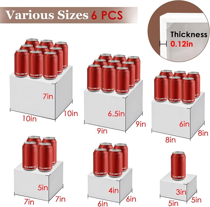 6Pcs White Buffet Risers Set (Size 5",6",7",8",9",10"),Food Risers for Buffet Table Display Stand Shelf for Party Catering Dessert Collectibles Acrylic Cube Boxes Display with Hollow Bottoms