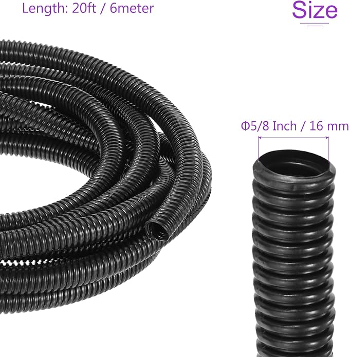 DMiotech 20ft Wire Loom Split Tubing 5/8 Inch(16 Mm) ID, Cord Protectors from Pet Flexible Conduit Cable Management for Office, Home, Garden, Black