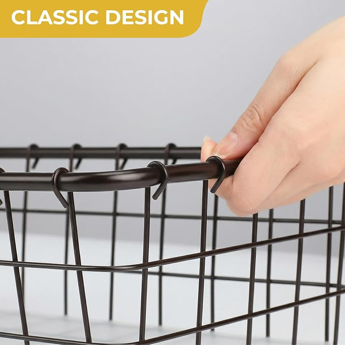 12PK Wire Baskets for Pantry Storage and Organization, Storage Baskets for Shelves with Liners, Kitchen Baskets, Bronze