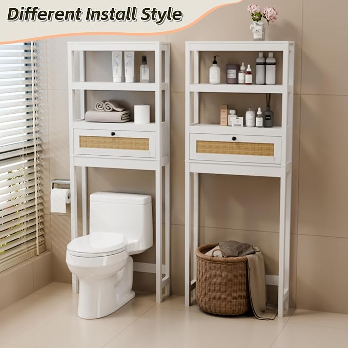 Over Toilet Storage Cabinet with Barn Door & Adjustable Shelves | 24 Inch Wide Bathroom Organizer, Space-Saving, Sturdy Wood, Anti-Tipping, Easy Assembly, for Restroom, Laundry, Small Spaces