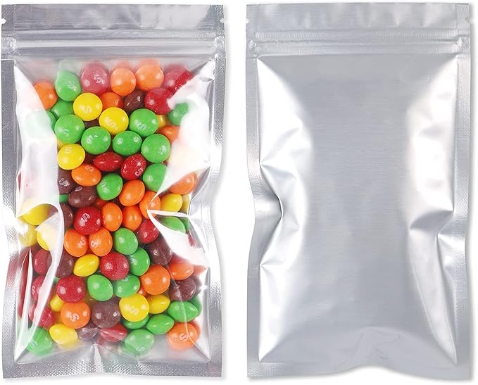 Mylar Bags for Food Storage 100 Pack 7 x 10 Inch Smell Proof Bags with Clear Window Resealable Aluminum Foil Packaging Pouch Bag Silver