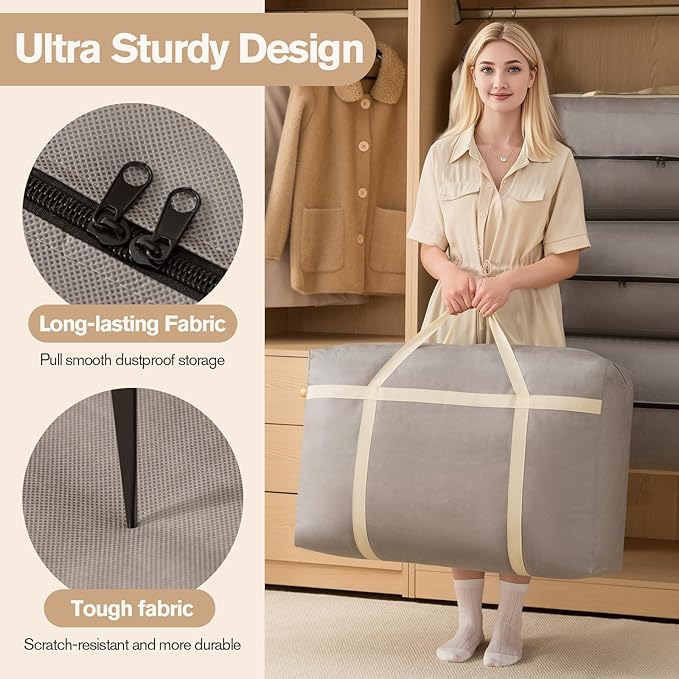 3 Pack 150L Extra Large Moving Bags with Zippers & Carrying Handles, Heavy-Duty Storage Tote Moving Boxes for Space Saving(grey, 3Pack*150L)