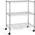 Simple Deluxe Heavy-Duty 3-Tier Rolling Shelving Unit, Adjustable Steel Wire Shelf, 24.02" W x 13.78" D x 29.92" H, 750 lbs Capacity, Chrome Metal Storage Rack for Kitchen