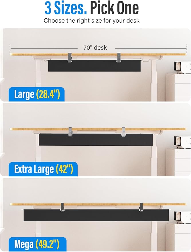 [Upgraded] Large Under Desk Cable Management Tray, Cinati Cable Management Under Desk No Drill, 49.2" Fabric Cord Hider for Wire Organizer, Cord Organizer for Office, Home - Supports Up to 30lbs Black