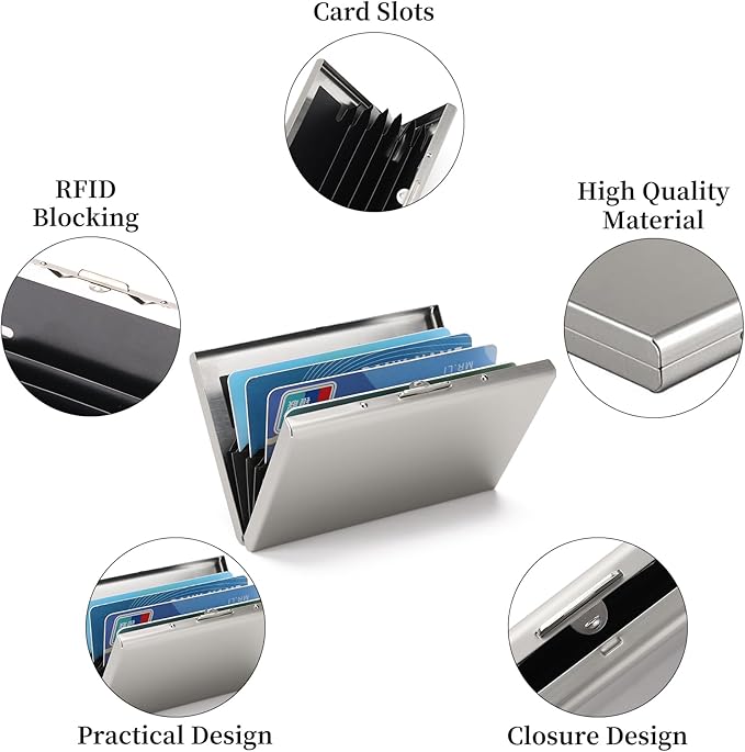 Stainless Steel Credit Card Wallet RFID Blocking Metal Case Pocket Business Card Holder for Women and Men