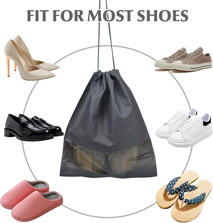 10 Pack Shoe Bags for Travel, Drawstring Bag for Men Women, Shoe Storage, Travel Essentials, Organization Accessories (10, Grey)