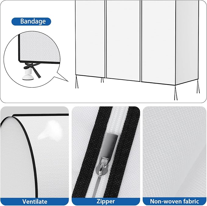 Zilink Garment Rack Cover Garment Bags Protector Wardrobe Cover 60in, White | Dustproof, Breathable, 2 Durable Zippers, Clothes Rack Cover for Garment Rack (Rack Not Included)