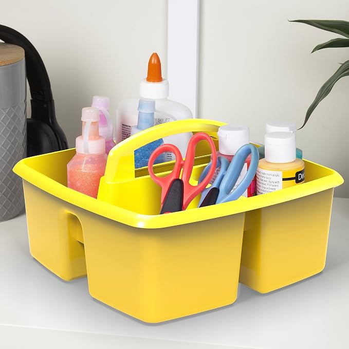 Storex 3-Compartment Small Caddy – Multipurpose Classroom Organizer with Handle, Yellow, 12-Pack (00950U06C)